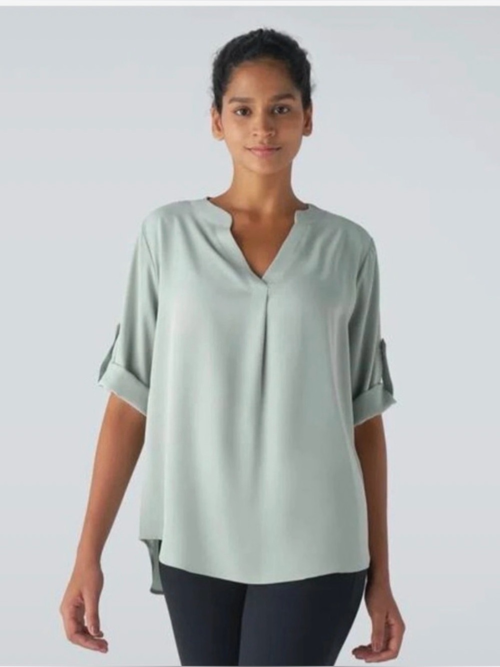 HALARA Grey V-Notch Roll-Tab Tunic